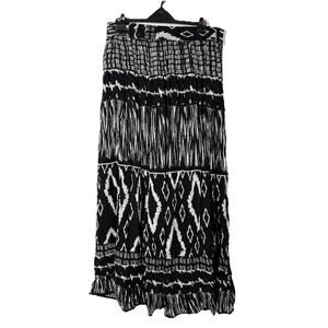 Black White Geometric Midi Skirt India M Western Tribal Nomadic Boho Broomstick